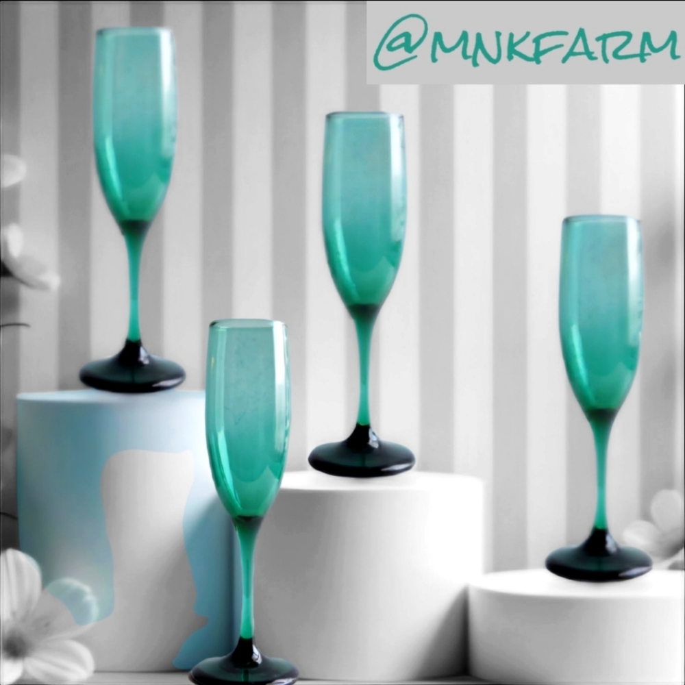 Vintage Libbey Dark Juniper Green Champagne Flutes Set Of 4
